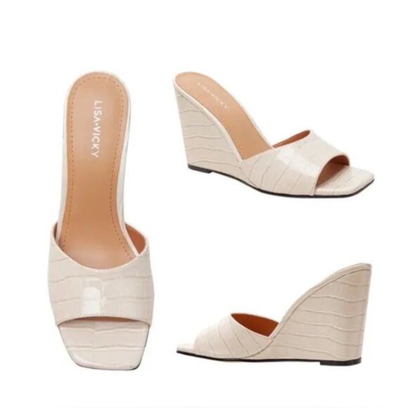Lisa Vicky Womens 8 Adore-V Cream Wedge Sandals NEW - Picture 1 of 11